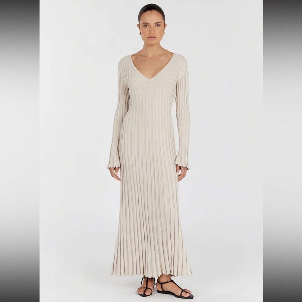DISSH REIGN STONE SLEEVED KNIT Cream Ribbed Dress NWT